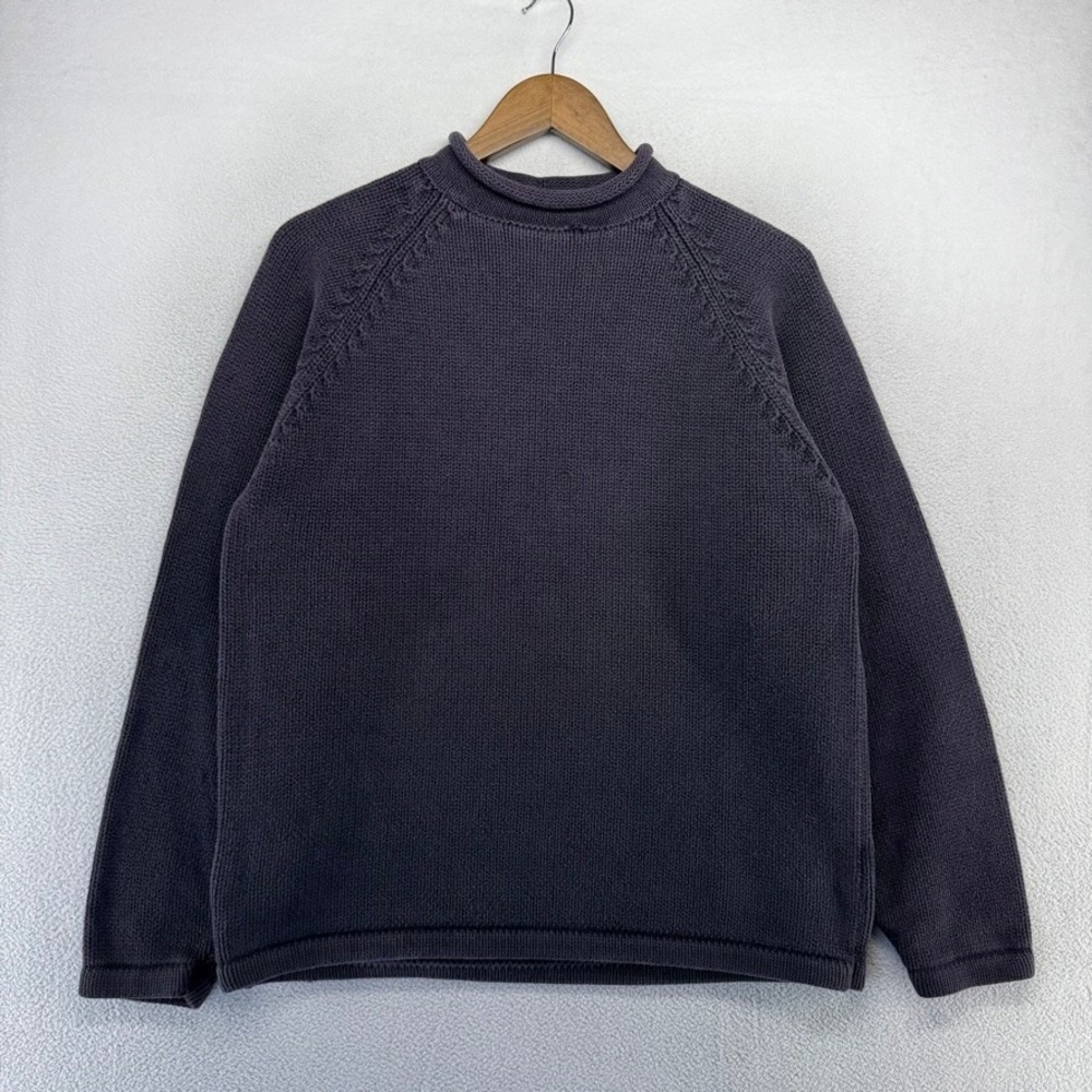 Vintage J Crew Sweater Mens Medium Blue Roll Neck Tight Knit Cotton Thick Preppy